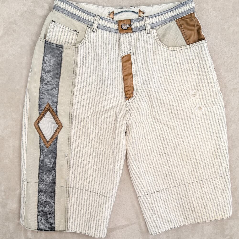 Vintage 90s Major Damage Baggy Denim Jorts Patches 31" Skater Grunge Distressed